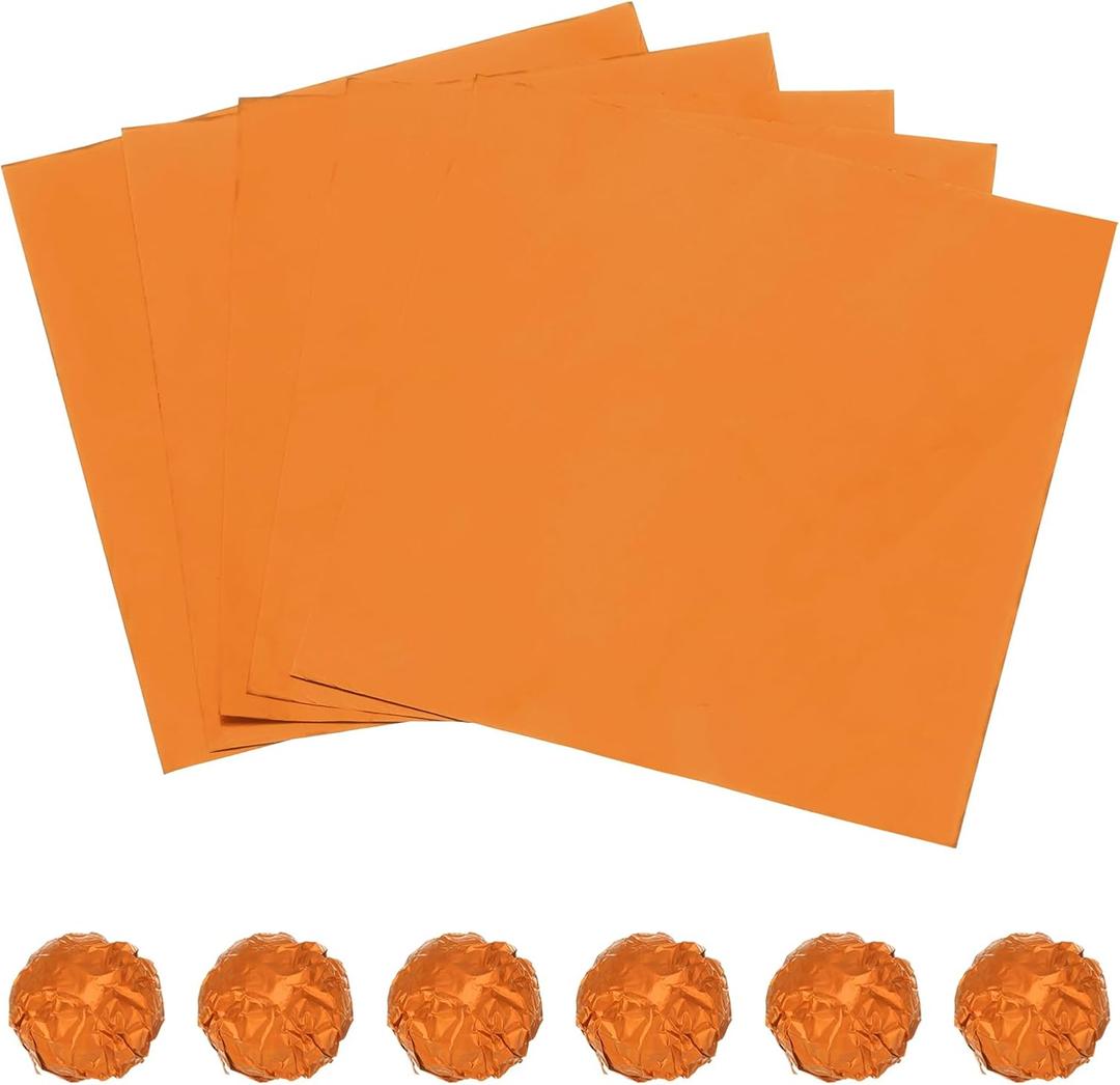 MECCANIXITY Orange Foil Candy Wrappers 100 Sheets 8 Inch Chocolate Foil Wrappers for Handmade Candy Caramel Chocolate Bars