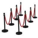 8Pcs Stanchions and Velvet Ropes with 15ft Red Carpet,Complete Crowd Control Barriers Set with 6 Red Velvet Ropes & Stainless Steel Posts for Party, Wedding, Event Supplies,Black