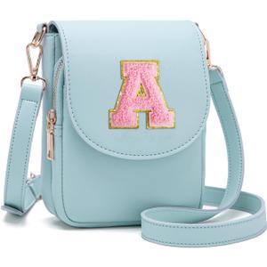 Crossbody Purse for Teen Girls Small Initial Cell Phone Toddler Purse Leather Triple Compartment Crossbody Bags (Icing Blue)