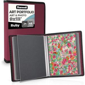 Dunwell Art Portfolio 9x12 Folder (Ruby), Black Mounting Paper, Portfolio Binder for Artwork, 9 x 12 Art Folder, 24 Pockets Display 48 Pages, Acid-Free Poly Presentation Book