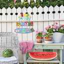 Hello Summer Door Sign,Summer Wreath for Front Door,Beach Wall Sign Flip Flop,Lolly Ice Cream Popsicle Decor,Rustic Farmhouse Flamingo Hawaii Pool Beach Plaque for Yard Outdoor Garden Porch (Blue & Colourful)