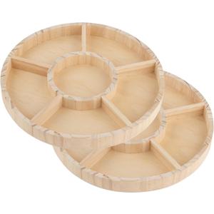 Wooden Candy Platters - Set of 2, 10" Round Bamboo Serving Trays for Parties, Events, and Home Decor - 6 Compartment Candy and Snack Organizer (2 Pack)