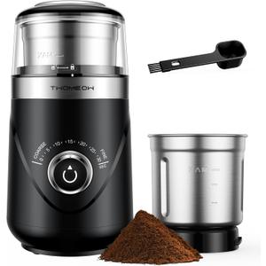 Electric Coffee Grinder with Timing Knob, Electric Quiet Grinder, High-Speed Bean and Spice Grinder with Removable Stainless Steel Bowl, Black