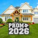 Prom 2026 Yard Sign with Stakes, Large Black and Silver Prom Decorations for Yard, Waterproof Corrugated Plastic Outdoor Lawn Decor, Graduation Party Photo Booth Backdrop, High School Dance Supplies 31"x17"