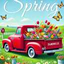 Hello Spring Door Cover 71x35 Inch Red Truck Door Banner Spring Door Cover Porch Sign Spring Floral Butterfly Door Covers for Front Door Covers Party Decorative Supplies Yard Banner