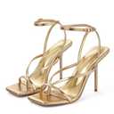 Elisabet Tang Women's Thong Heeled Open Toe Ankle Buckle Strap Heeled Sandals Stylish Dress Shoes Gold Size 7