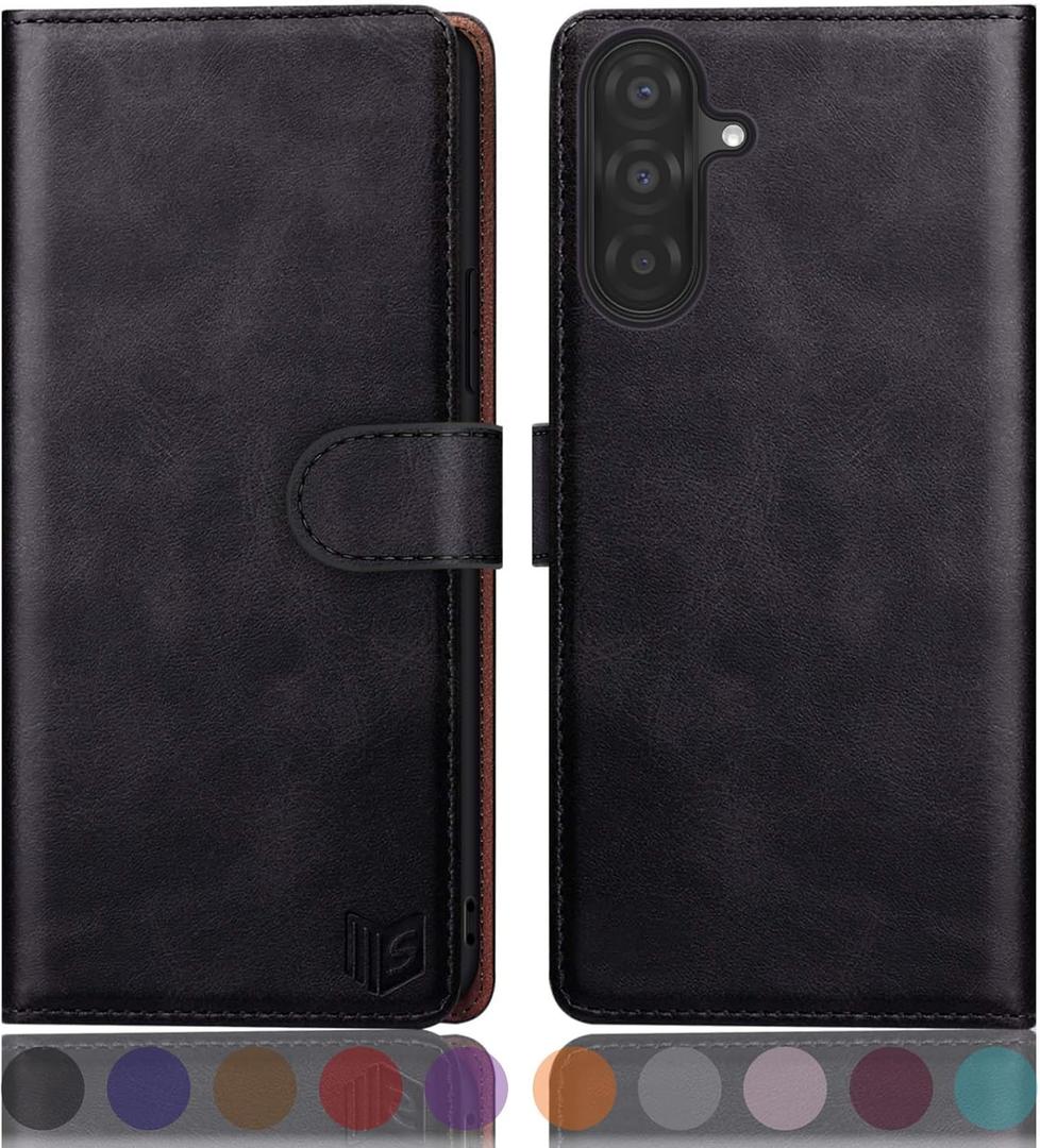 SUANPOT Compatible with Samsung Galaxy A37 Wallet case with RFID Blocking Credit Card Holder,Flip Book PU Leather Protective Cover Women Men for Samsung A37 Phone case Black