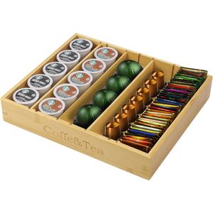 MinBoo Bamboo K Cup Holder for Drawer or Countertop Coffee Pod Holder 25-36 K Cup Pod Storage Tea Bag Organizer Storage for Coffee Station Home Office and Kitchen (Bamboo)