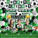 Soccer Birthday Party Decorations, 44Pcs Soccer Party Decorations Included Foil & Latex Balloons Happy Birthday Backdrop Tablecloth Cake Toppers Honeycomb Centerpieces for Boys Soccer Party Supplies