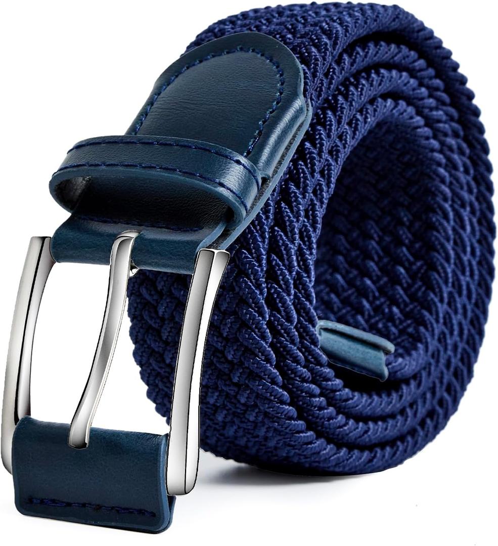 Men's Belt Elastic Braided Belt Casual Solid Color Stretch Woven Belt for Men (Antique Blue), Size: M(29")