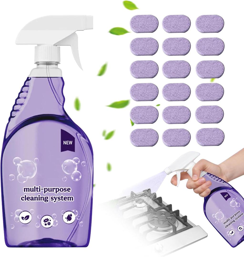 Iiglitch All-In-One Multi Purpose Cleaning System for Ovens, All-Purpose Cleaning Spray with Cleaning Tablets, Multi-Surface Cleaner for Home Instant Stain Removal (1 Bottle+18 Pcs)