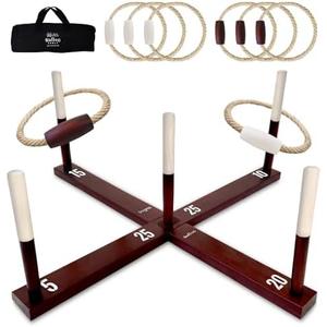 SWOOC Games - Rustic Ring Toss Game (All Weather) - Easy Setup & Extra Games Included - Ring Toss Game for Adults - Outdoor Activities for Adults - Yard Toys for Kids - Backyard Fun - Outdoor Party