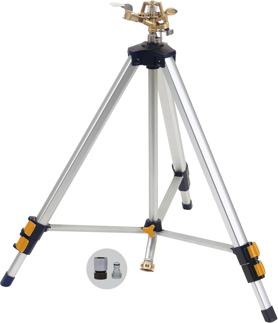 Melnor 65162AMZ Metal Pulsating Sprinkler with QuickConnect Set, Amazon Bundle, XT Tripod