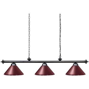 Wellmet Pool Table Lights for 8'/9' Table with 3 Burgundy Metal Shades, 59 Inch Billiard Lamp for Man Cave, Game Room, Kitchen Island Light for Restaurant Or Dining Room