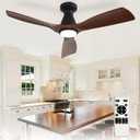 Depuley 42-Inch Ceiling Fans with Lights: Walnut 3 Blade Flush Mount Low Profile Ceiling Fan for Bedroom - Dimmable Indoor Outdoor Fan with Remote Control Ultra Quiet DC Motor Timer