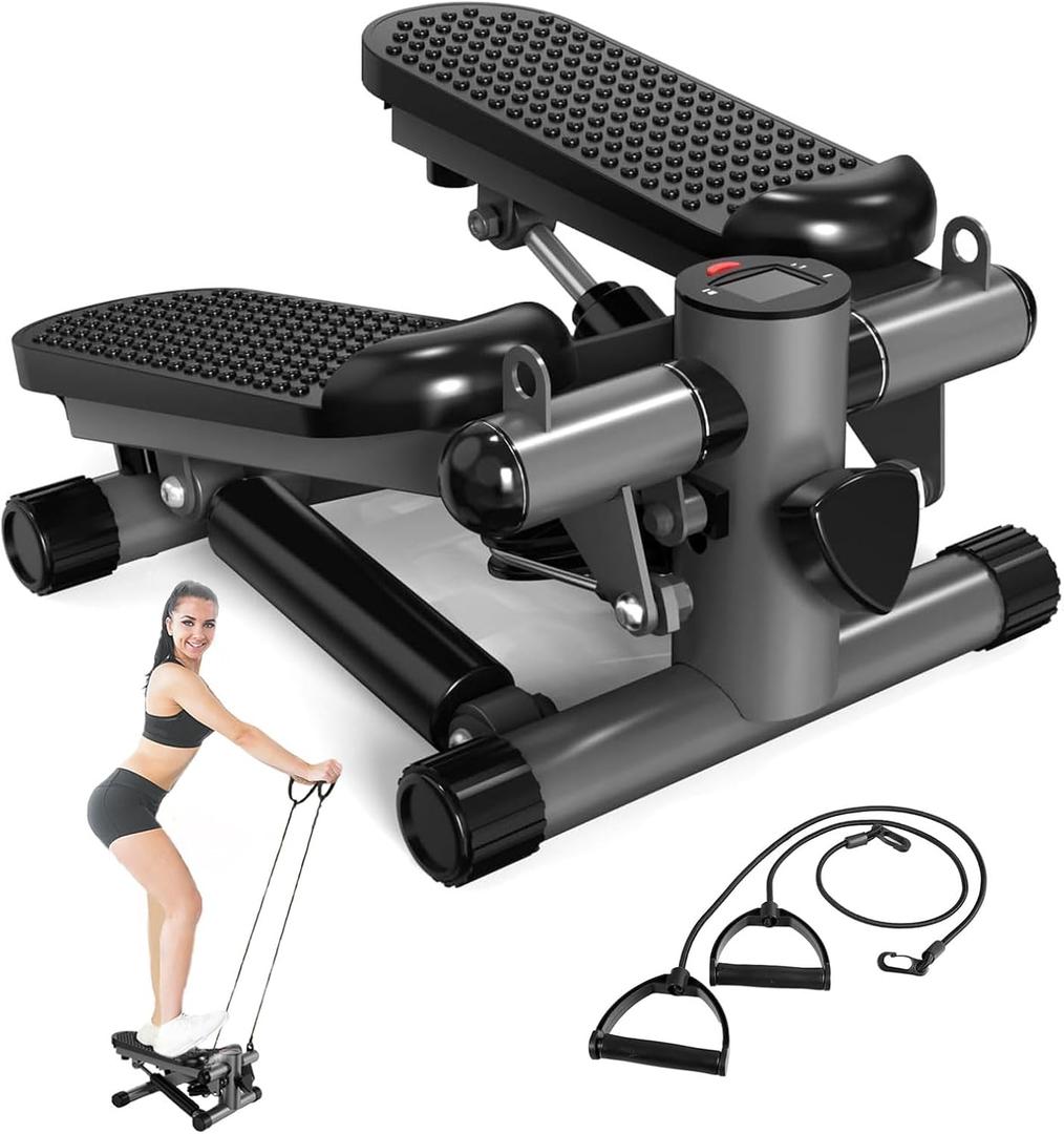 Steppers for Exercise at Home, Mini Stair Stepper with Resistance Bands, Portable Under Desk Stepper Workout Step Machine 300 lbs Weight Capacity