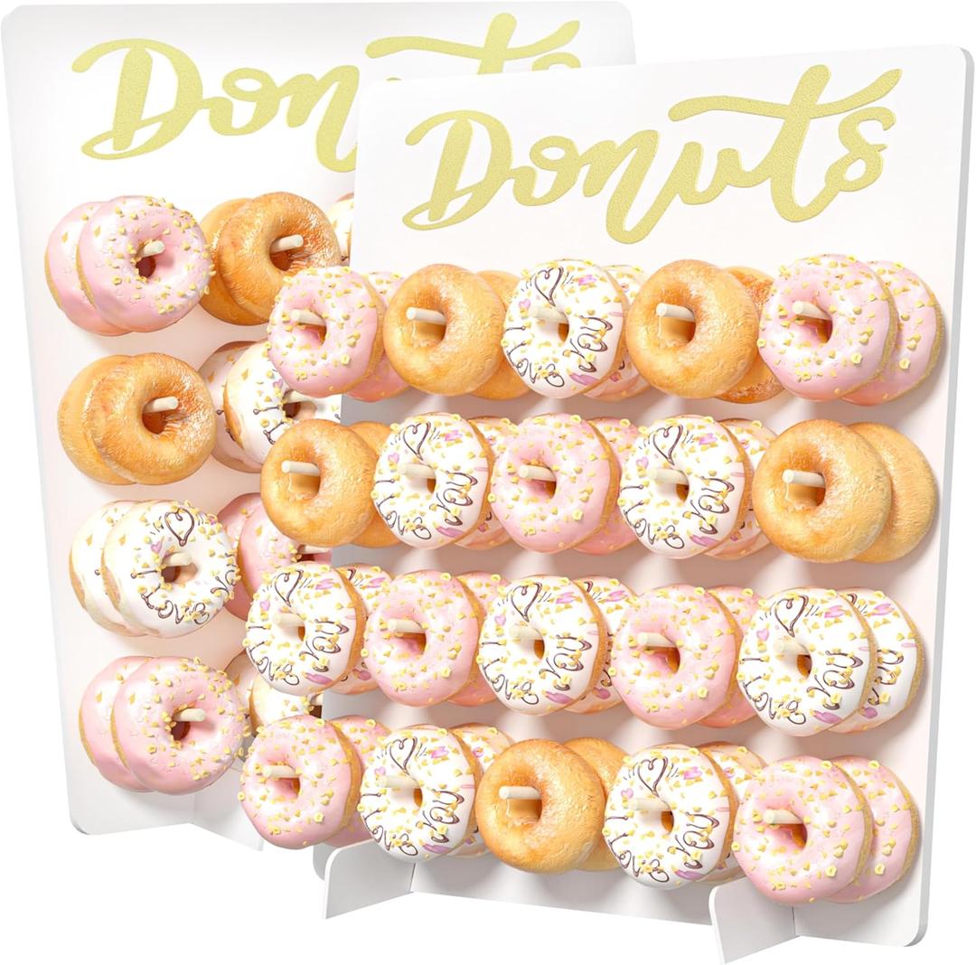 Wooden Donut Wall Display Stand, 2PCS Holder for 40 Doughnuts, Board for Grow Up Party, Birthday, Wedding, Baby Shower, Party Decorations (White)