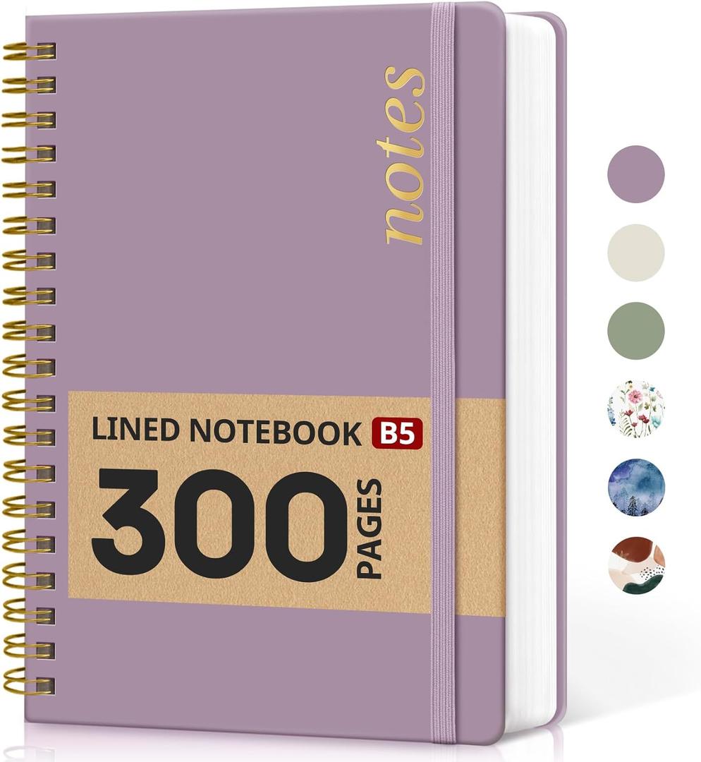 Lined Spiral Notebook Journal for Work, 300 Pages Thick B5 (7.1"x10") College Ruled Journal for Women & Writing, Hardcover Notebook for Note Taking, Perfect for Office Home School Supplies, Purple (C-Purple)