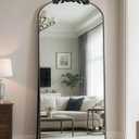 Antok Arched Full Length Mirror, 71"x32" Floor Mirror with Carved, Full Body Mirrors for HomeDecor, Standing/Halling Large Wall Mirror for Bedroom, Living Room, Cloakroom, Black, Retro Style
