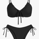 ZAFUL Women's 2 Piece Tie Front Bikini Set Swimsuit Lace Up Back Cheeky Bathing Suit XL