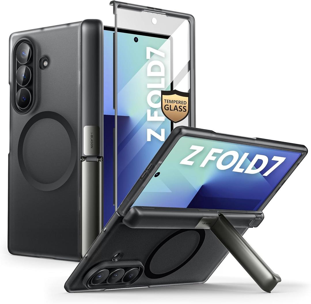 i-Blason for Samsung Galaxy Z Fold 7 Case [9H+ Tempered Glass Screen Protector] [MagSafe Compatible] [Hinge Protection & Kickstand] Full-Body Protective Magnetic Phone Case for Z Fold 7 (Frost Black)