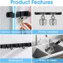 Huryfox Heavy-Duty Stainless Steel Broom Holder, Black, Wall Mount, 1-4 cm Diameter Compatible, Adjustable, 3 Racks, 2 Hooks, Space-Saving