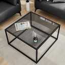 SAYGOER Glass Coffee Table, Small Modern Coffee Table Square Simple Center Tables for Living Room 26.7 x 26.7 x 17.7 Inches, Gray Black