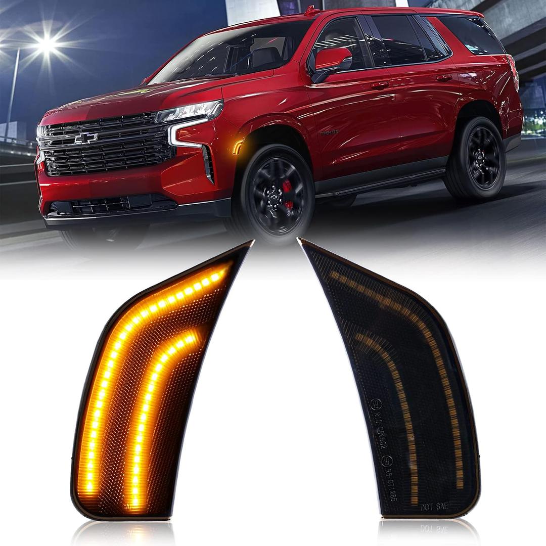 LED Side Marker Lights for 2021-2024 Yukon XL Denali Tahoe Suburban Escalade ESV Amber Position Signal Lamps Smoked Len, 2 Pack (AMBER LED)