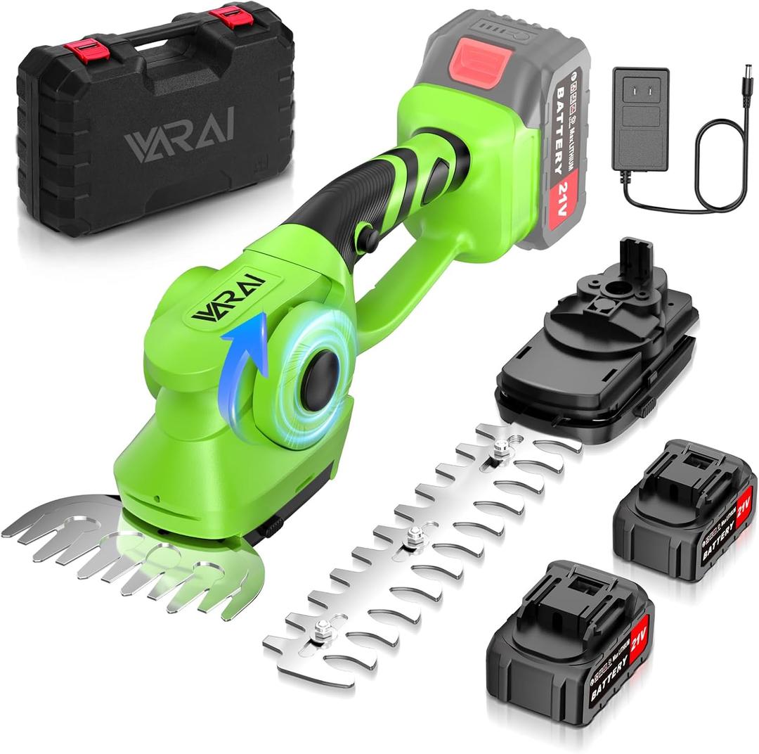 Cordless Hedge Trimmer, 2-in-1 Hedge Trimmer, Ultra Long Battery Life with Battery*2, high-Power and high-Capacity Grass Trimmer for Gardens, Yards and lawns, Including Charger (green-black)