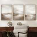 SAFERRYHOME Neutral Abstract Framed Wall Art - Minimalist Modern Nordic Calm Canvas Print Set, Landscape Shapes Earth Tone Illustrations Decor for Living Room, Bedroom - 3 Panels 16x24 Inch
