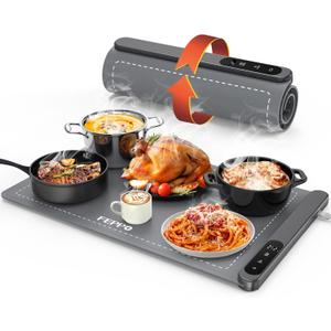 FEPPO Food Warming Mat, Upgrade High-tech Heating System, Fast Full Surface Electric Warming Tray with 6 Level Adjustable Temperature and 6 Hours Timer, Roll Up Food Warmers for Parties Buffet