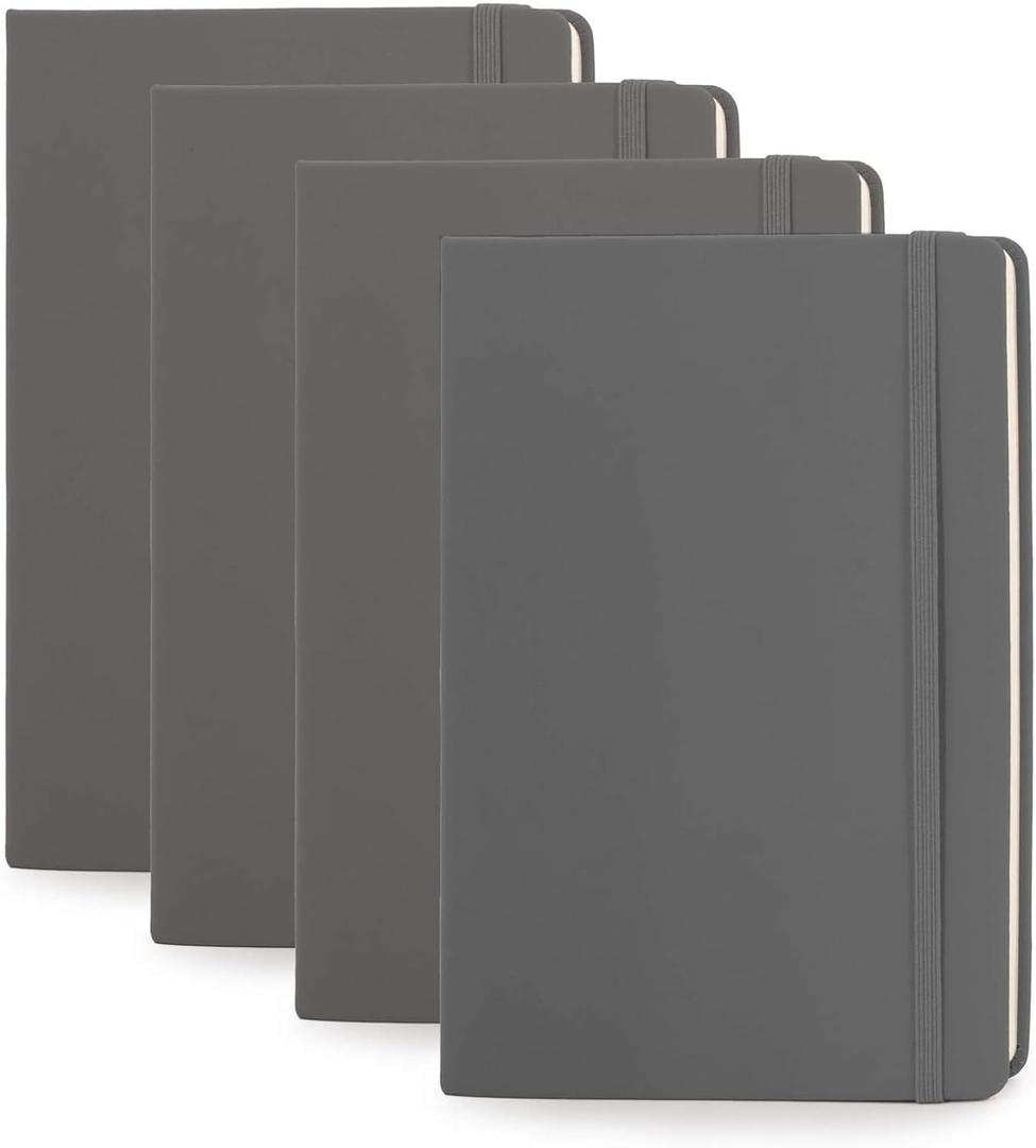Simply Genius A5 Dotted Hardcover Notebook Pack - 5.7 x 8.4 in, 192 Pages, 4-Pack, Gray Faux Leather - Grid Notebook & Pocket Journal for Business, School & Travel
