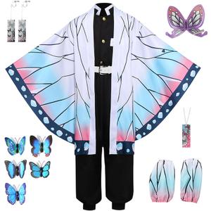 Halloween Costume Set for Adults Anime Cosplay Japanese Kimono Outfit with Necklace Earrings and Cloak (XX-Small, White)