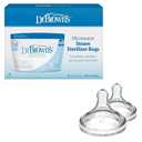 Dr. Brown's Microwave Steam Sterilizer Bags for Baby Bottles, Pacifiers, Pump Parts and Accessories, 5-Pack + Dr. Brown's Natural Flow Level 2 Wide-Neck Baby Bottle Silicone Nipple, 2 Count