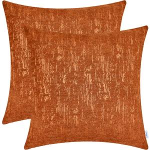 CaliTime Throw Pillow Cases Pack of 2 Marbling Jacquard Solid Dyed Super Soft Chenille Cushion Covers for Couch Sofa Home Farmhouse Decoration 18 X 18 Inches Burnt Orange