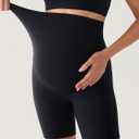 MOMANDA No Front Seam Maternity Biker Yoga Shorts Over The Belly Summer Stretchy Pregnancy Active Short Pants Workout 6" (Black, L)