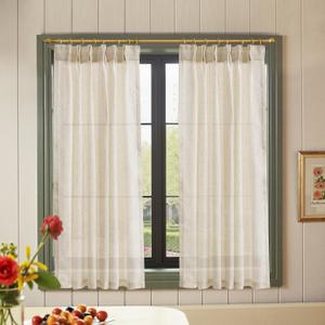 jinchan Pinch Pleated Linen Blend Curtains 54 Inch 2 Panels Light Filtering Modern Farmhouse Back Tab Drapes for Living Room Bedroom Beige (38"W x 54"L (Pack of 2)