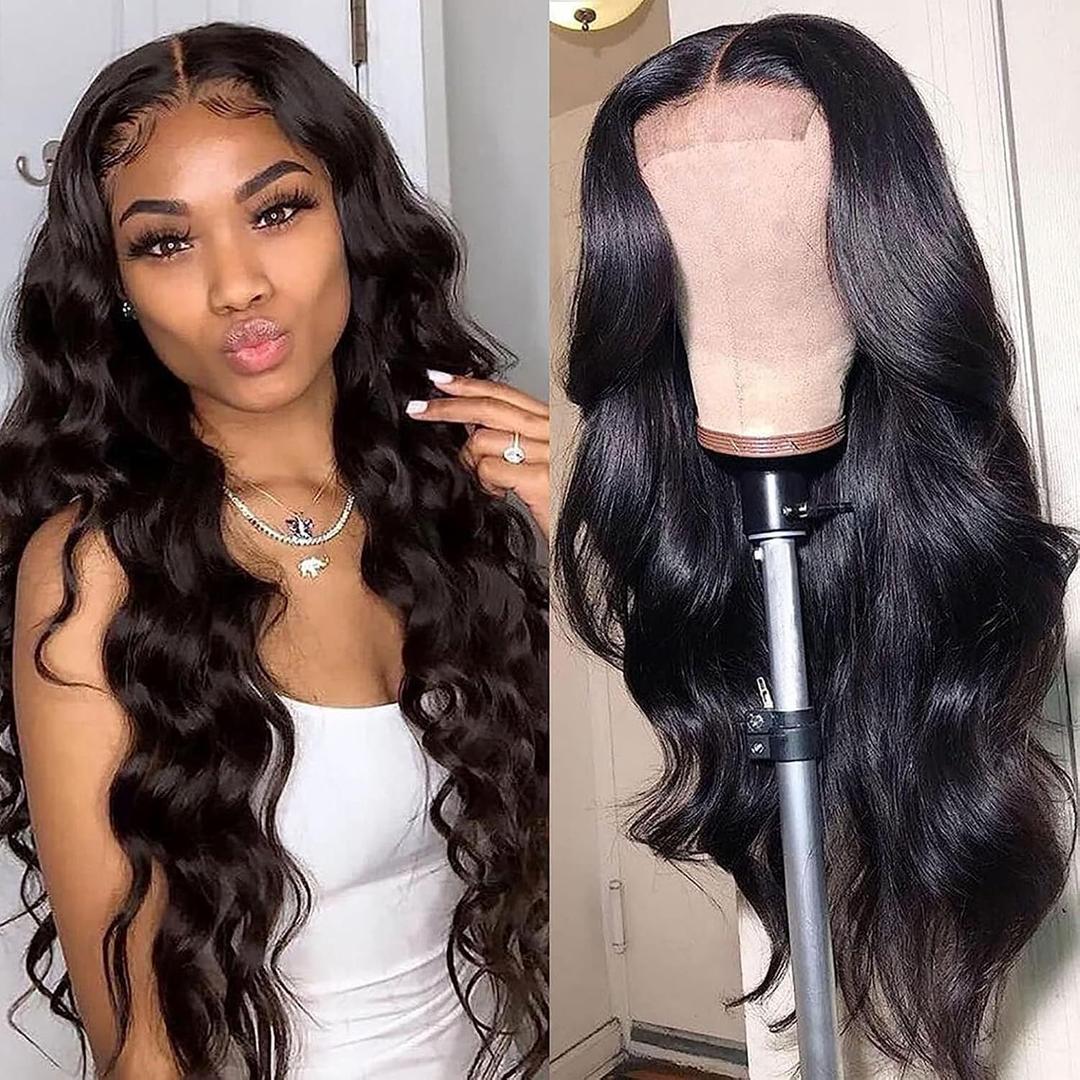 NewYou Body Wave Lace Front Wigs Human Hair for Women 4x4 Lace Closure Wigs Human Hair Pre Plucked 180% Density Brazilian Glueless Wigs Human Hair 22 Inch (Natural Black)