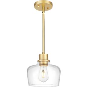 Emak 8 Inch Clear Glass Pendant Lights Kitchen Island, Modern Gold Pendant Light Fixtures for Kitchen, Bathroom, Bedroom, Dining Room, PL122-GD-CG