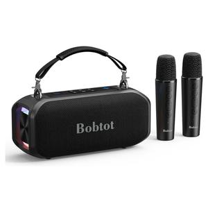 Bobtot Portable Speaker with 2 Wireless Microphones Outdoor Speaker IPX5 Waterproof Speaker with Handle Stereo Loud Sound, Home & Outdoor Party