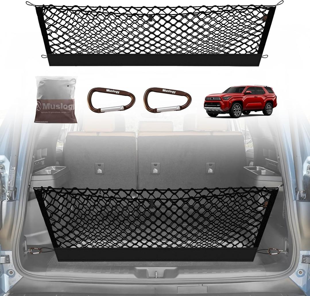 Muslogy Truck Bed Cargo Net Trunk Netting Compatible with 2025 2026 Toyota 4Runner Accessories, Pickup Cargo Organizer SUV Sedan Storage Net w/Heavy Duty Carabiners