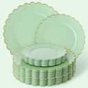 Dandat Sage Green 60 Pcs Plastic Plates Serve 30 Scalloped Disposable Plastic Dinner Dessert Plates Bulk for Spring Wedding Bridal Shower Party Decoration (10.25'',7.5'')