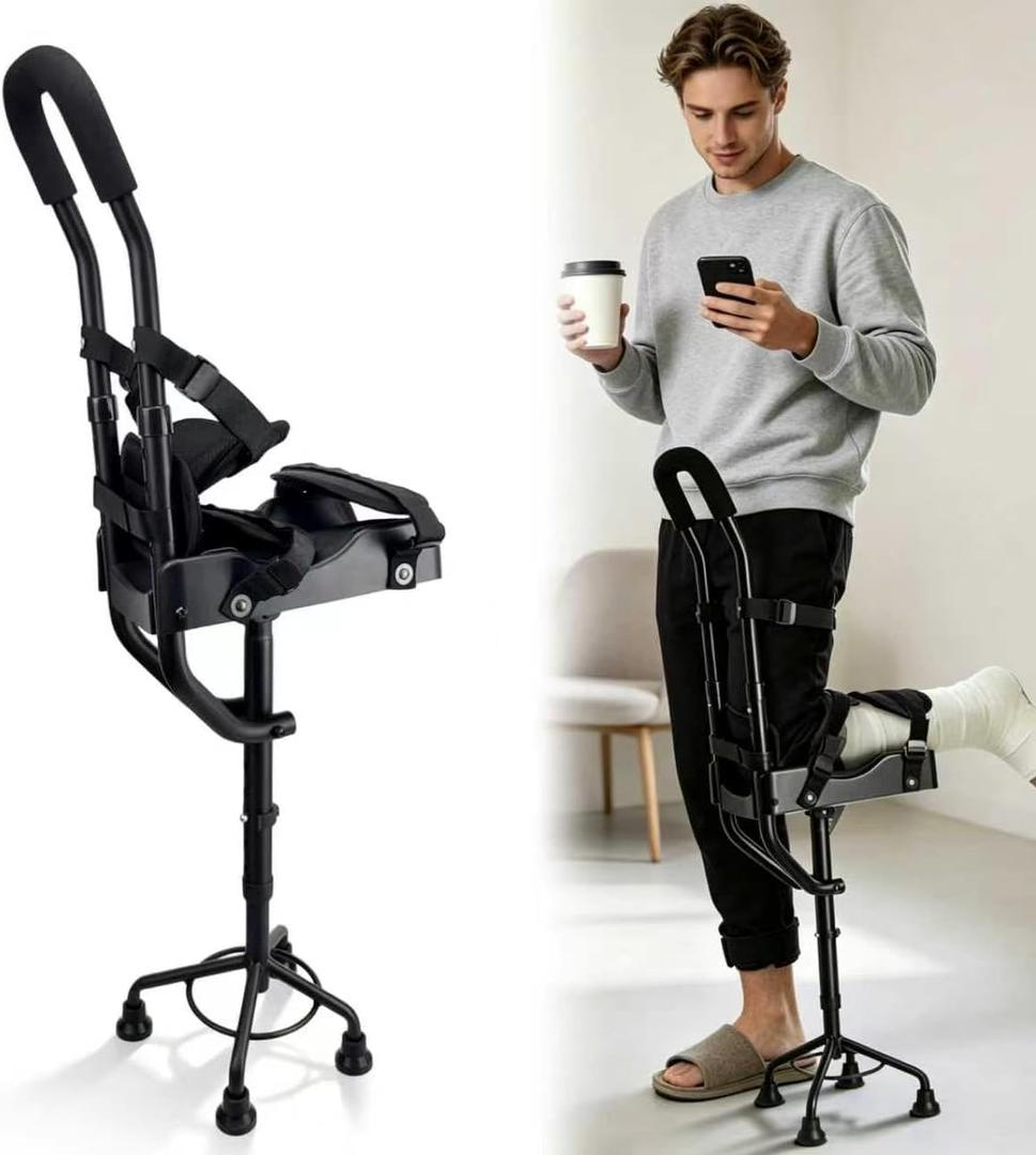 Hands Free Knee Crutch Universal for Left & Right Feet, Adjustable Knee Crutches for Adults, Peg Leg Crutch for Injured Foot, Knee Crutch for Adults for Foot Surgery