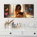 3pcs Black Girl Reading Books Canvas Wall Art Colorful Book Butterflies Wall Decor Pictures African American Girl Posters Prints For Living Room Bedroom Study Reading Room Decoration Prepare To Hang