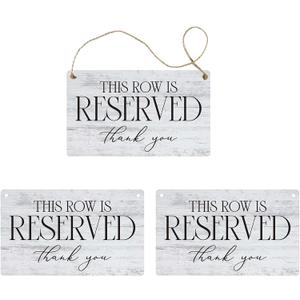 3 PCS Reserved Row Signs, Hanging Wooden Wedding Reserved Signs for Weddings, Special Events, Ceremony Decoration, 10 x 6 Inch
