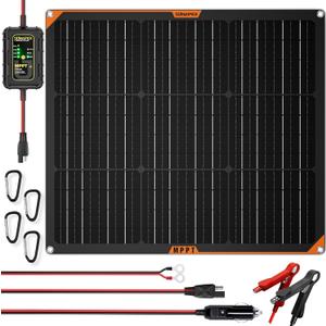 SUNAPEX 50W Flexible Solar Panel with MPPT Charge Controller, Solar Battery Charger Maintainer, 12V Waterproof Solar Trickle Charger for Car, Motorcycle, Boat, Marine, RV, Trailer, Tractor,Truck, etc (Black)
