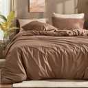 100% Cotton Comforter Set Queen Size  Dark Brown, Linen-Like Texture, Super Soft & Breathable Lightweight Bedding Set, 3-Piece Durable Percale Comforter for All Seasons