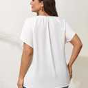 SHESTARR Plus Size Blouses for Women V Neck Short Sleeve Summer Tops Drawstring Blouse Loose Casual Flowy Shirts (White, XL)