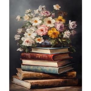 Xackcme Book Paint by Numbers for Adults - Paint by Number Flowers on Canvas Without Frame, DIY Vintage Oil Painting for Gift Home Wall Decor (16x20 inch) 