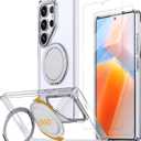 for Samsung Galaxy S25 Ultra Case with 360 Magnetic Stand, Compatible with MagSafe, with 2 Tempered Glass Film, Military-Grade Drop Shockproof Phone Case with Kickstand, Clear